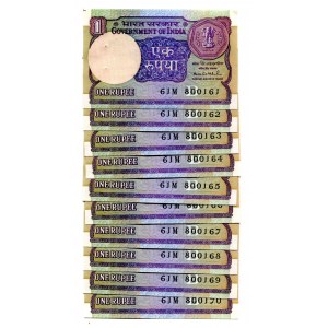 India 10 x 1 Rupee 1991 With Consecutive Numbers