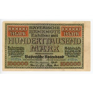 Germany - Weimar Republic Bavaria 100000 Mark 1923