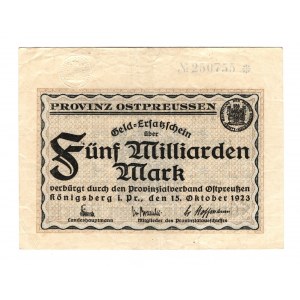 Germany - Weimar Republic Konigsberg 5 Milliard Mark 1923