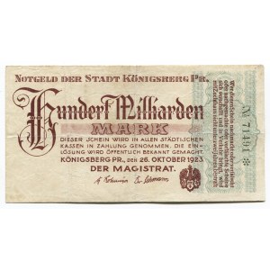 Germany - Weimar Republic East Prussia Magistrat of Königsberg 100 Billion Mark 1923 Notgeld Rare