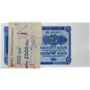 Czechoslovakia Original Bundle with 100 Banknotes 25 Korun 1953 Consecutive Numbers