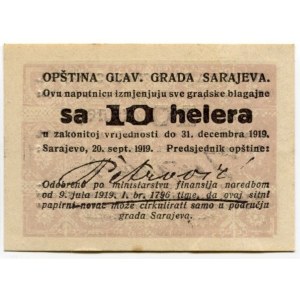 Bosnia & Herzegovina 10 Helera 1919 Sarajevo