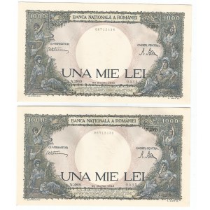 Romania 2 x 1000 Lei 1945 With Consecutive Numbers