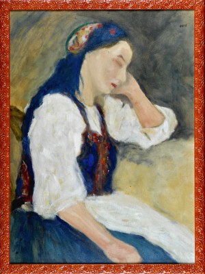 Irena WEISS – ANERI (1888-1981), Stydium wiejskiej dziewczyny drzemiącej przy stole