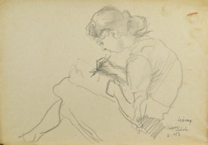 Kasper POCHWALSKI (1899-1971), Młoda dziewczyna w trakcie rysowania, 1953