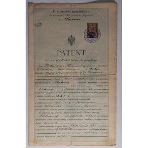 Kraków. Patent na nauczyciela szkół ludowych pospolitych.
