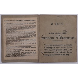 Legitymacja Rejestru Cudzoziemców. 1954 r.