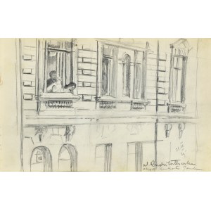 Stanisław ŻURAWSKI (1889-1976), Szkic budynku z rodziną wyglądającą przez okno, 1924