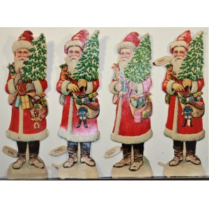 Ozdoby świąteczne - Święty Mikołaj - Zestaw 4 postaci św. Mikołaja. Lata 30 XX w.