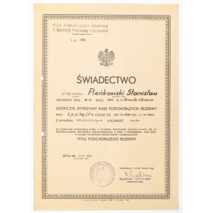 ŚWIADECTWO UKOŃCZENIA DYWIZYJNEGO KURSU PODCHORĄŻYCH REZERWY, 1939