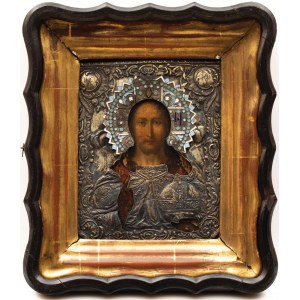 IKONA W KOCIE, CHRYSTUS PANTOKRATOR, Rosja, 2 poł. XIX w.