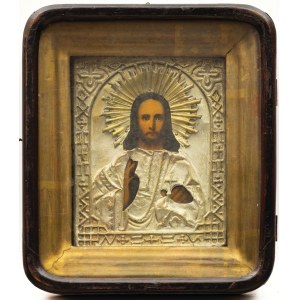 IKONA W KIOCIE, CHRYSTUS PANTOKRATOR, Rosja, 2 poł. XIX w.