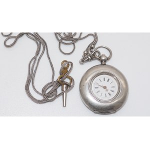 męski, srebrny zegarek kieszonkowy z kluczykiem