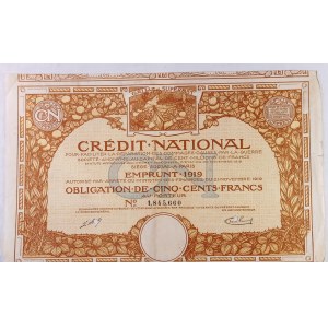 1919. POŻYCZKA Francuska „Credit National” na odbudowę po I w. ś.