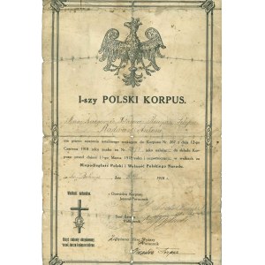 Dyplom do odznaki pamiątkowej I Korpusu Polskiego