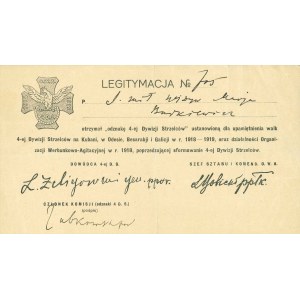 Legitymacja do Odznaki pamiątkowej 4-tej Dywizji Strzelców