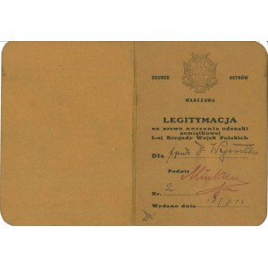Legitymacja do odznaki pamiątkowej I Brygady Wojsk Polskich