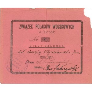 Bilet członka Związku Polaków Wojskowych w Odessie