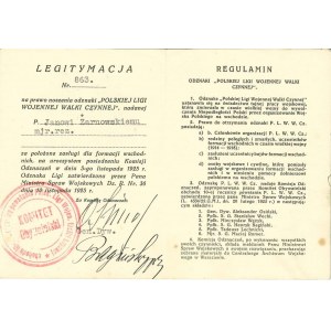 Legitymacja do odznaki Polskiej Ligi Wojennej Walki Czynnej