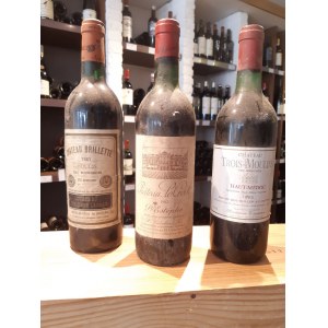 Bordeaux Brillette Moulis Cru Bourgeois, 0,75L 12,5%, rocznik 1981; Château Le Crock, Saint Estéphe, 0,75L 12%, rocznik 1982; Château Trois Moulins Haut-Médoc, 0,75L 12%, rocznik 1983