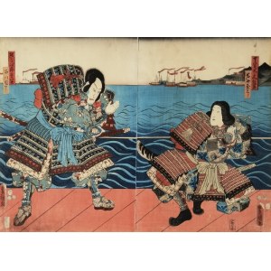 Utagawa KUNISADA (1786-1864), Kumagaya Jiro Naozane i Mukan no Tayu Atsumori - dyptyk