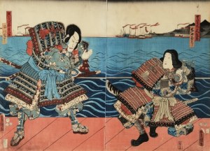 Utagawa KUNISADA (1786-1864), Kumagaya Jiro Naozane i Mukan no Tayu Atsumori - dyptyk