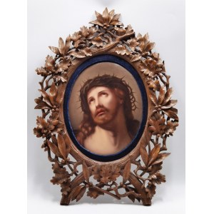 Nieokreślona wytwórnia - atelier malarskie, XIX w., Plakieta porcelanowa: Chrystus w koronie cierniowej (Ecce Homo)