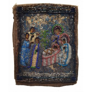 Ikona - Pokłon Trzech Króli, w haftowanym okładzie