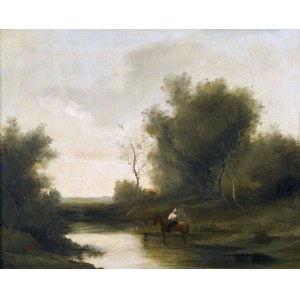 Szkoła Jean Baptiste Camille COROT[1796 – 1875], Pejzaż z postacią na koniu