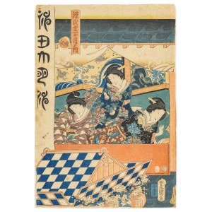 Utagawa Kunisada (1786-1865), Przeprawa dam przez wzburzone morze, 1857