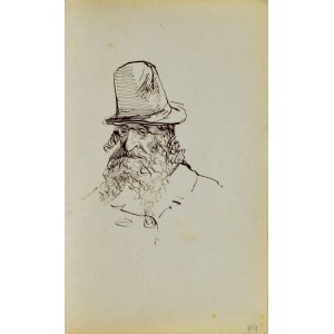 Jacek MALCZEWSKI (1854-1929), Głowa starego żyda w okularach, z długim zarostem, pejsami, w kapeluszu