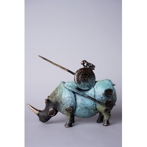 D.Z., Krieger auf bronzenem Rhinozeros (H 29 cm)