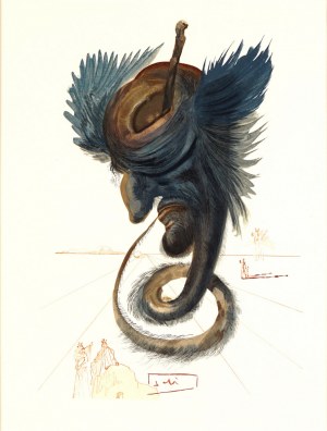 Salvador Dalí (1904-1989), Czarny cherubin, Piekło, Pieśń XX, z cyklu: Dante, Boska Komedia