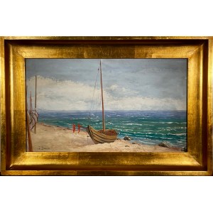 Soter Jaxa Małachowski(1867-1952),Pejzaż morski z łodzią