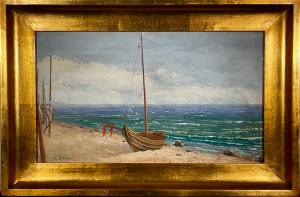 Soter Jaxa Małachowski(1867-1952),Pejzaż morski z łodzią