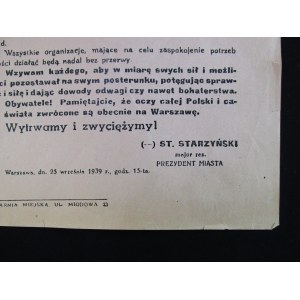 Starzyński odezwa do oblężonej stolicy 1939 Warszawa