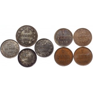 Russia - Finland Lot of 8 Coins 1874 - 1916
