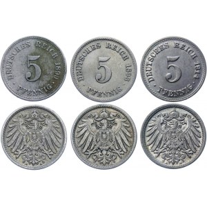 Germany - Empire 3 x 5 Pfennig 1893 - 1914