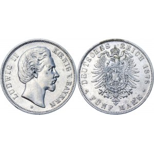 Germany - Empire Bavaria 5 Mark 1876 D