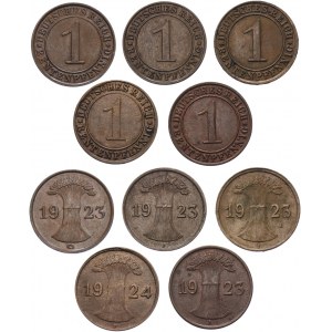 Germany - Weimar Republic 5 x 1 Rentenpfennig 1923 - 1924