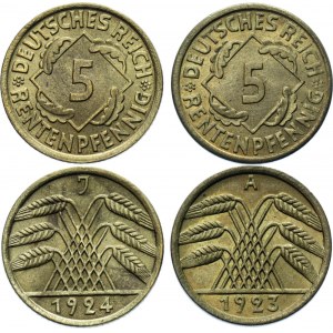 Germany - Weimar Republic 2 x 5 Rentenpfennig 1923 - 1924 A & J