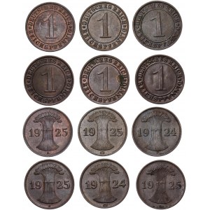 Germany - Weimar Republic 6 x 1 Reichspfennig 1924 - 1925