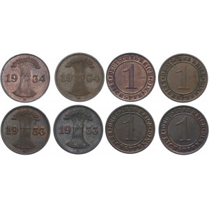 Germany - Weimar Republic 4 x 1 Reichspfennig 1933 - 1934