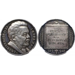 Germany - Weimar Republic Silver Medal Due to the Death of Friedrich Ebert 28 February 1925 1925 HHP MS61