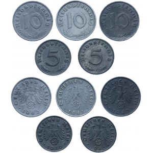 Germany - Third Reich 2 x 5 & 3 x 10 Reichspfennig 1940 - 1943