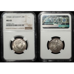 Germany - Third Reich 2 Reichsmark 1936 D NGC MS 65