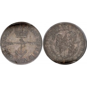 British West Indies 1/8 Dollar 1822 / 1 PCGS MS 63+