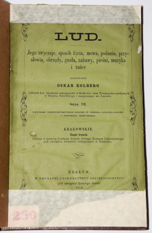 KOLBERG Oskar - Lud...Serya. VII, Krakowskie. Cz. 3., 1874