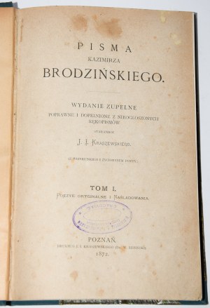 BRODZIŃSKI Kazimierz - Pisma, T. I, 1872