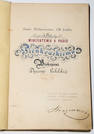 [dedykacja] KRAJEWSKI Fr.[anciszek] - Xiądz Kordecki w obronie Częstochowy w roku 1655. Poemat historyczny, 1860